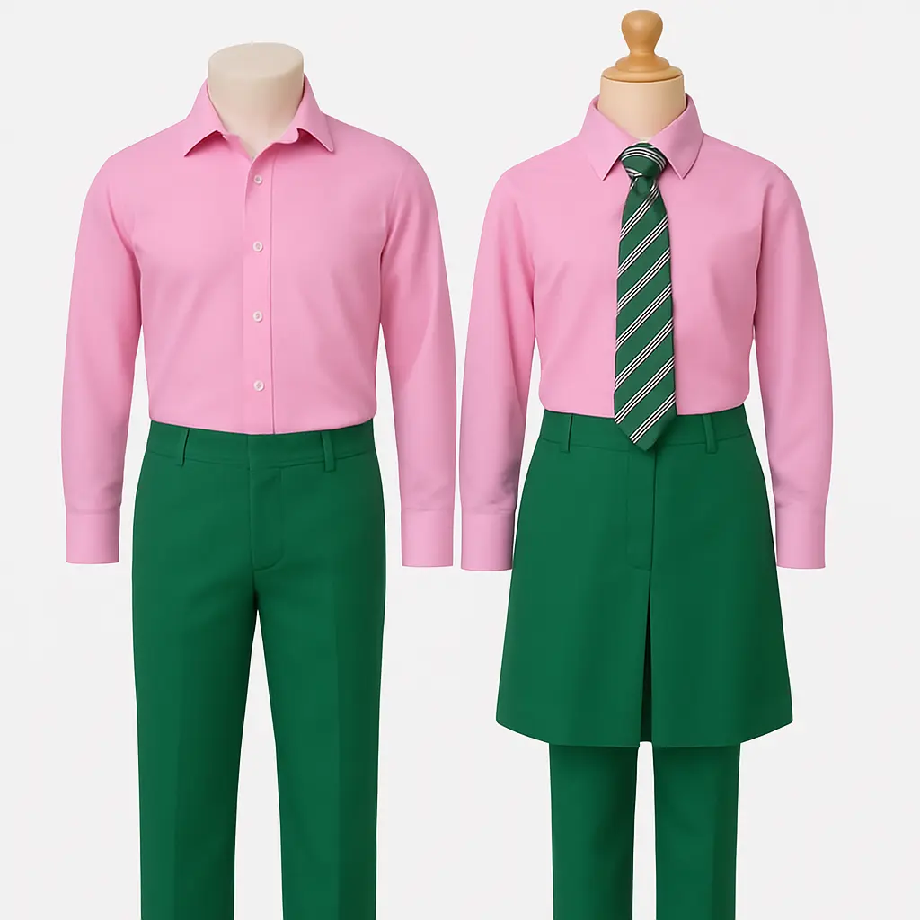 MPS Vidya Mandir Official School Uniform – Pink Shirt & Green Pant/Skirt Set (XS (5–6 Years) Girl)
