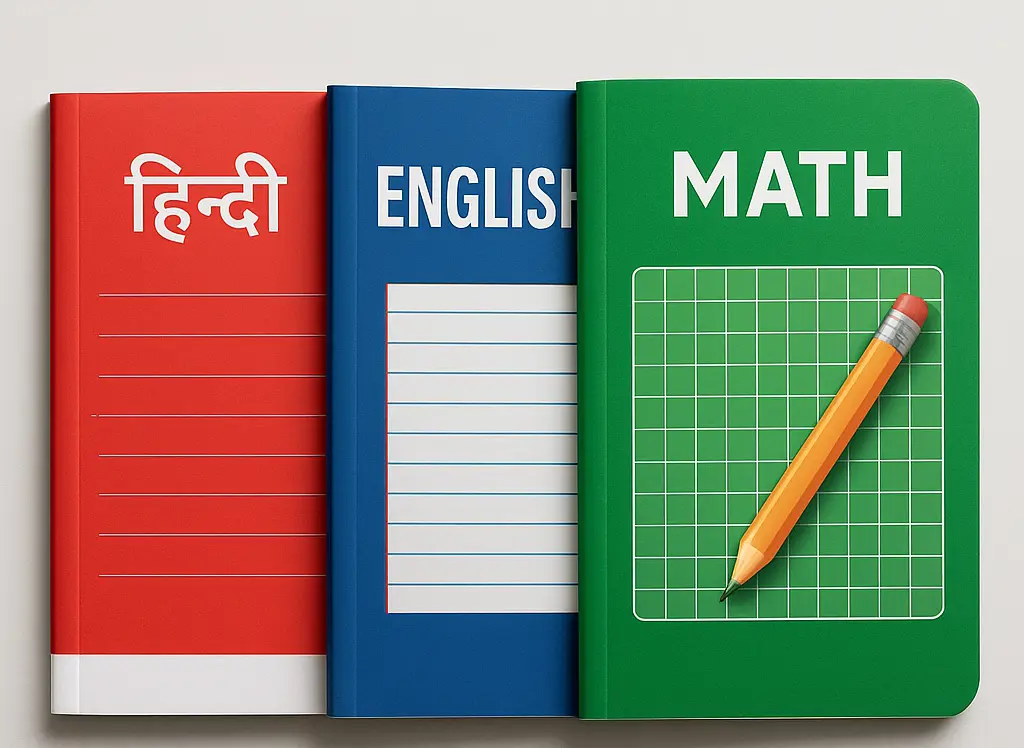 हिंदी, इंग्लिश और गणित कॉपी कॉम्बो पैक (3 कॉपी सेट)