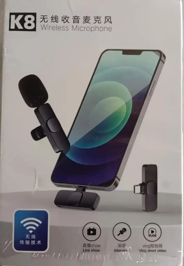 K8 वायरलेस माइक्रोफोन Lavalier - टाइप C/लाइटनिंग पोर्ट (Smartphone/PC) के लिए पोर्टेबल प्लग एंड प्ले कॉलर माइक