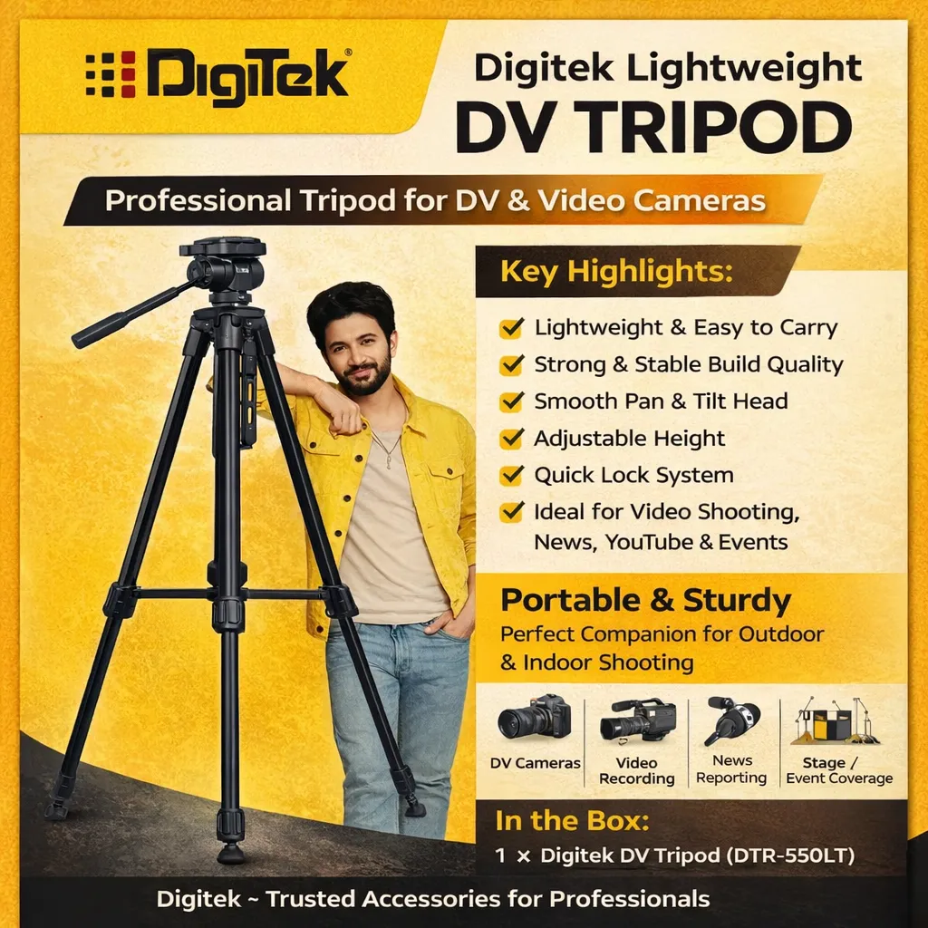 Digitek Lightweight DV Tripod DTR-550LT | Portable & Sturdy Tripod for Video, News & YouTube