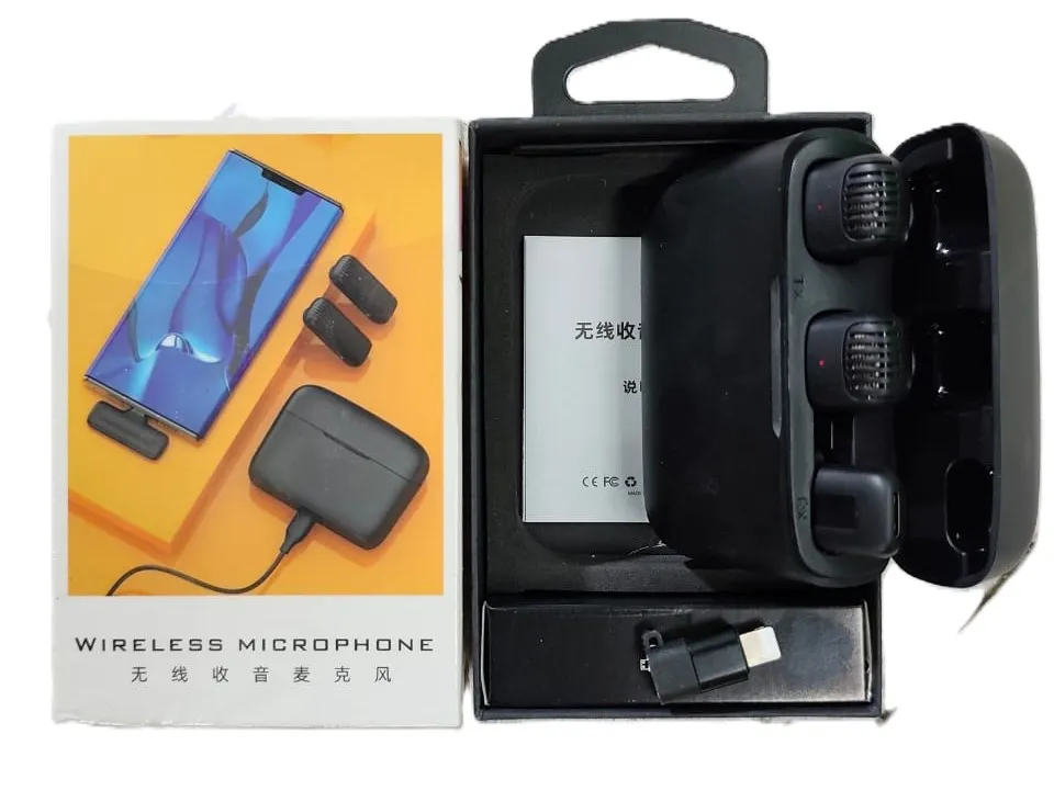 2-in-1 Dual Wireless Lavalier Microphone with Charging Case - Noise Cancellation Mic for iPhone, Android, Video Recording, Vlogging, & YouTube (Plug & Play)